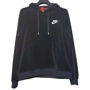 Nike Black Velour Pullover Logo Hoodie Sz L